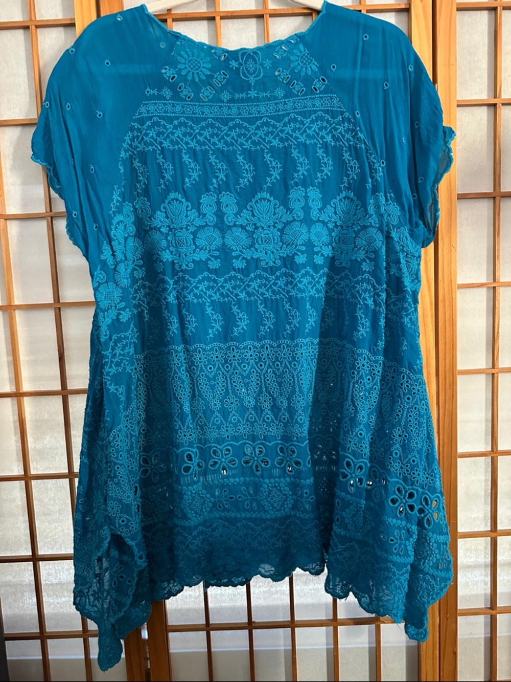 Johnny Was Teal Embroidered Short-Sleeve Tunic - Picture 3 of 7